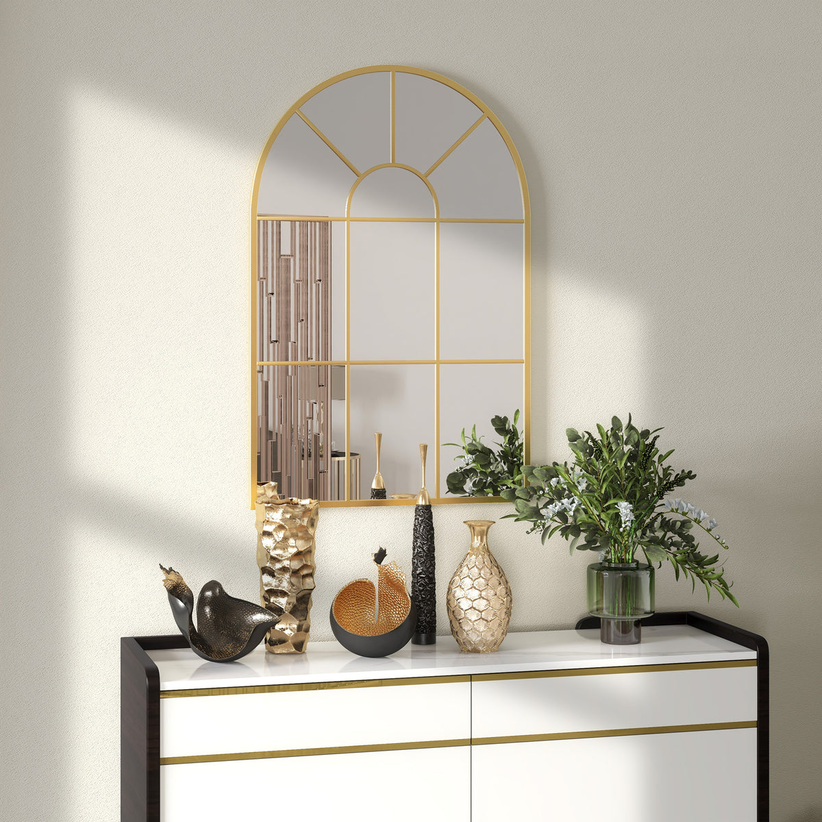 Wall Mirror, 91x60 cm Decorative Window Frame, Gold Metal