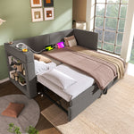 Upholstered Daybed 90x200cm with Trundle & USB, Grey Linen