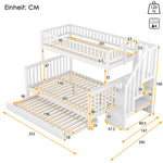 Bunk Bed 90x200/140x200cm with Stairs & Storage, Pine White