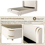 Upholstered Double Bed 160x200 with Hydraulic Storage, Beige Bouclé