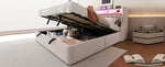 Upholstered Bed 180x200 with Hydraulic Storage & LED, Beige Velvet