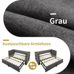 Upholstered Daybed 90x200cm with Trundle & USB, Grey Linen