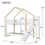 House Bunk Bed with Slide & 2 Drawers, 90x200cm, Solid Wood White
