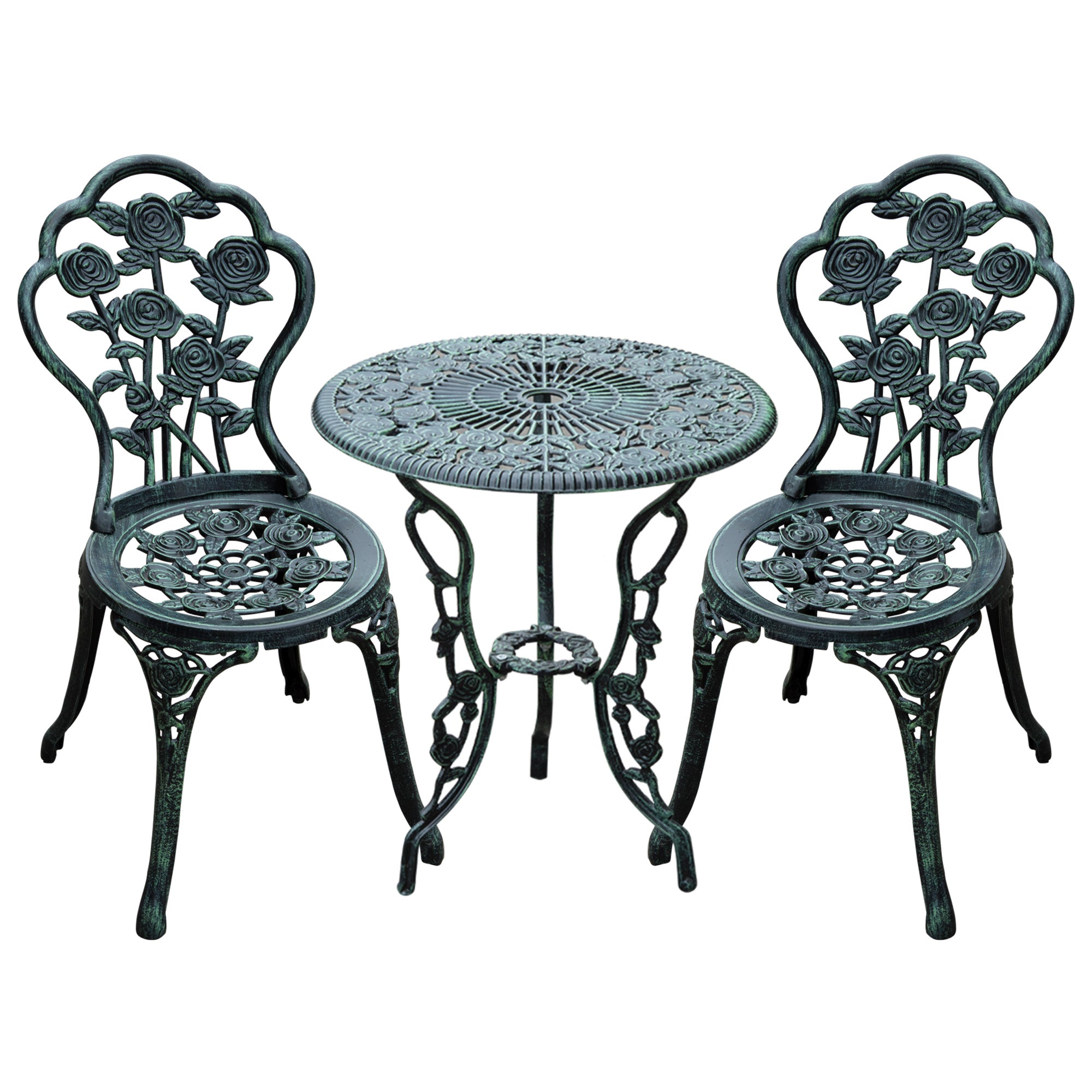 3-Piece Bistro Set for Balcony & Terrace, Antique Green Cast Aluminum