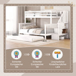 Bunk Bed 90x200/140x200cm with Stairs & Storage, Pine White