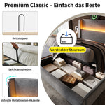 Hydraulic Double Bed 160x200 with LED, Storage & USB, Grey Linen