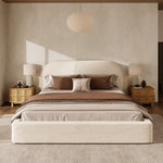 Upholstered Double Bed 180x200cm Slatted Base, Beige Bouclé