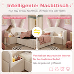 Bunny Ear Kids Bed 90x190cm, Hydraulic Storage, Beige Velvet