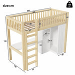 Loft Bed 90x200cm with Desk, Wardrobe & Drawers, Natural