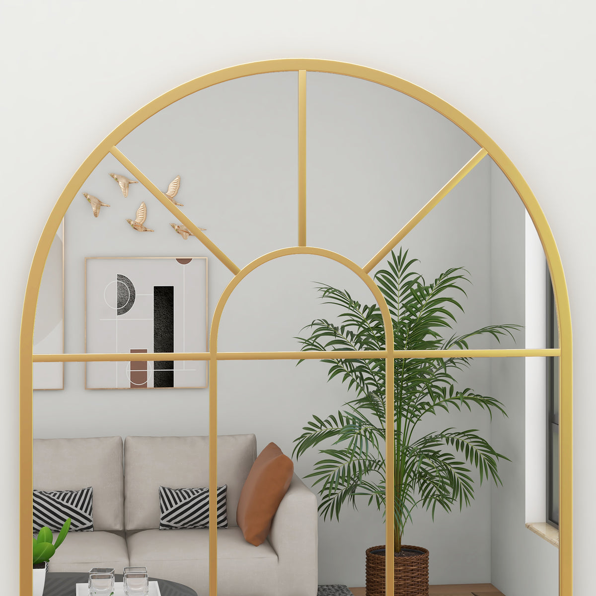 Wall Mirror, 91x60 cm Decorative Window Frame, Gold Metal