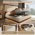 Double Upholstered Bed 140x200 with LED & Storage, Beige Linen