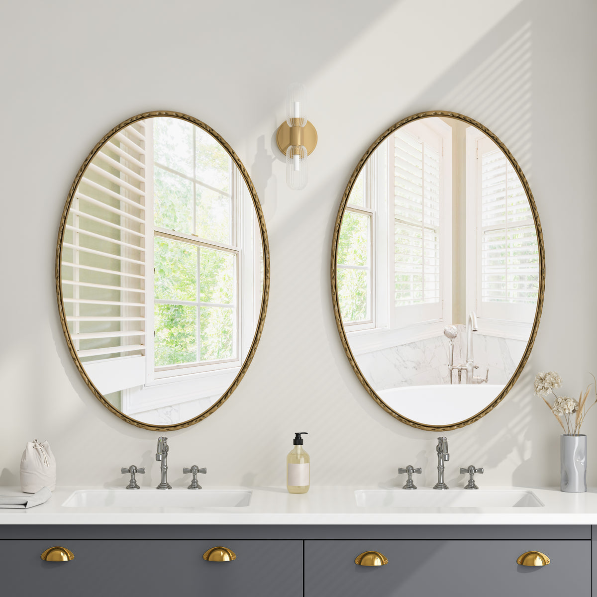 Iron Art Oval Retro Mirror, Antique Wall Hanging, Gold
