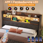 Upholstered Bed 140x200cm with LED Headboard & Storage, Grey Linen
