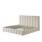 Upholstered Double Bed 180x200cm with Storage, White Bouclé