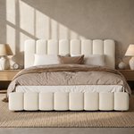 Upholstered Double Bed 160x200cm with Storage, Beige Velvet