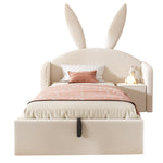 Youth Bed 90x200cm with Storage & Bedside Table, Beige Velvet