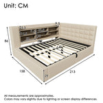 Upholstered Bed 140x200 with LED & Storage, Beige Linen
