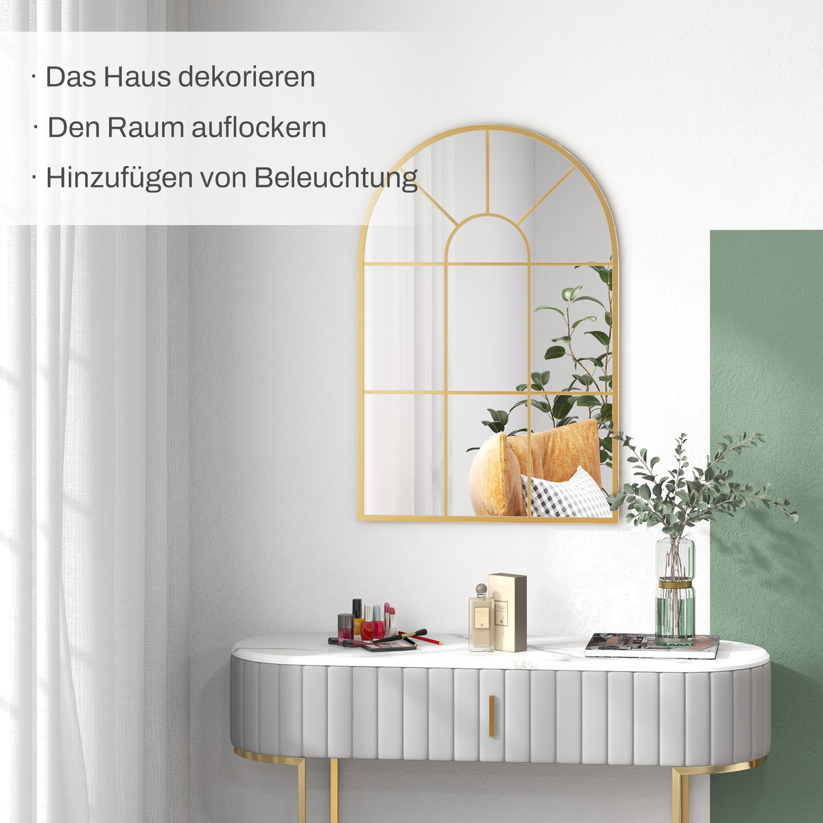 Wall Mirror, 91x60 cm Decorative Window Frame, Gold Metal
