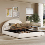 Upholstered Double Bed 180x200cm with Storage, White Bouclé