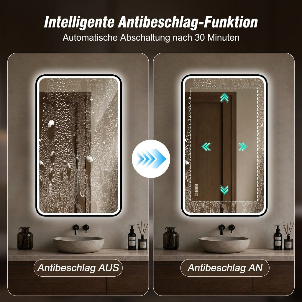 LED Bathroom Mirror 60x100 cm, Dimmable Anti-Fog, Black Aluminum