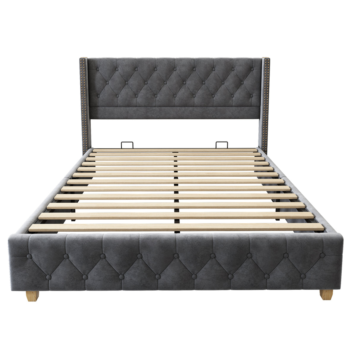 Upholstered Bed 140x190cm with Slatted Frame, Grey Velvet