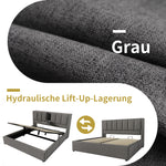 Wooden Double Bed 160x200cm with Storage & LED, Light Oak