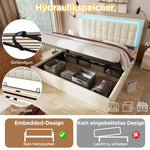 Upholstered Storage Bed 180x200cm with LED, White Faux Leather