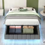 Upholstered Floating Bed 140x200 Hydraulic Storage LED, Grey Linen