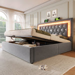 Upholstered Bed 180x200cm with LED & Storage, Grey Velvet