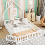 Children's Upholstered Bed 140x190cm Chimney Shape, White Pine Wood