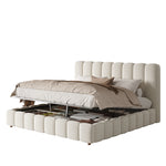 Upholstered Double Bed 180x200cm with Storage, White Bouclé