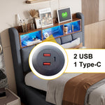 Upholstered Bed 90x200cm with LED & Storage, Linen Grey