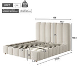 Upholstered Double Bed 140x200cm Hydraulic Storage White Bouclé