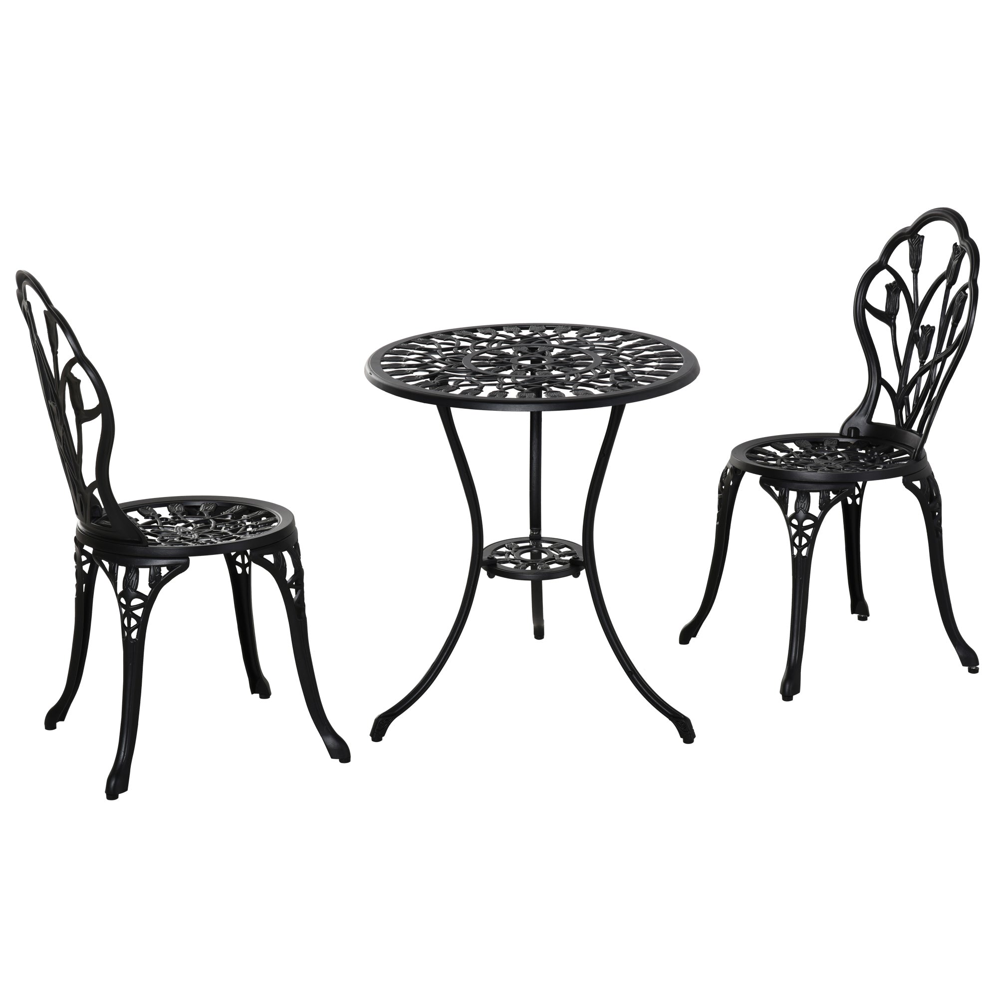 2-Person Outdoor Seating Set with Table & Chairs, Black Aluminum