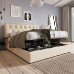 Hydraulic Upholstered Bed 140x200cm with Storage, Natural