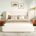 Upholstered Double Bed 180x200 cm with Slatted Base, Beige Bouclé