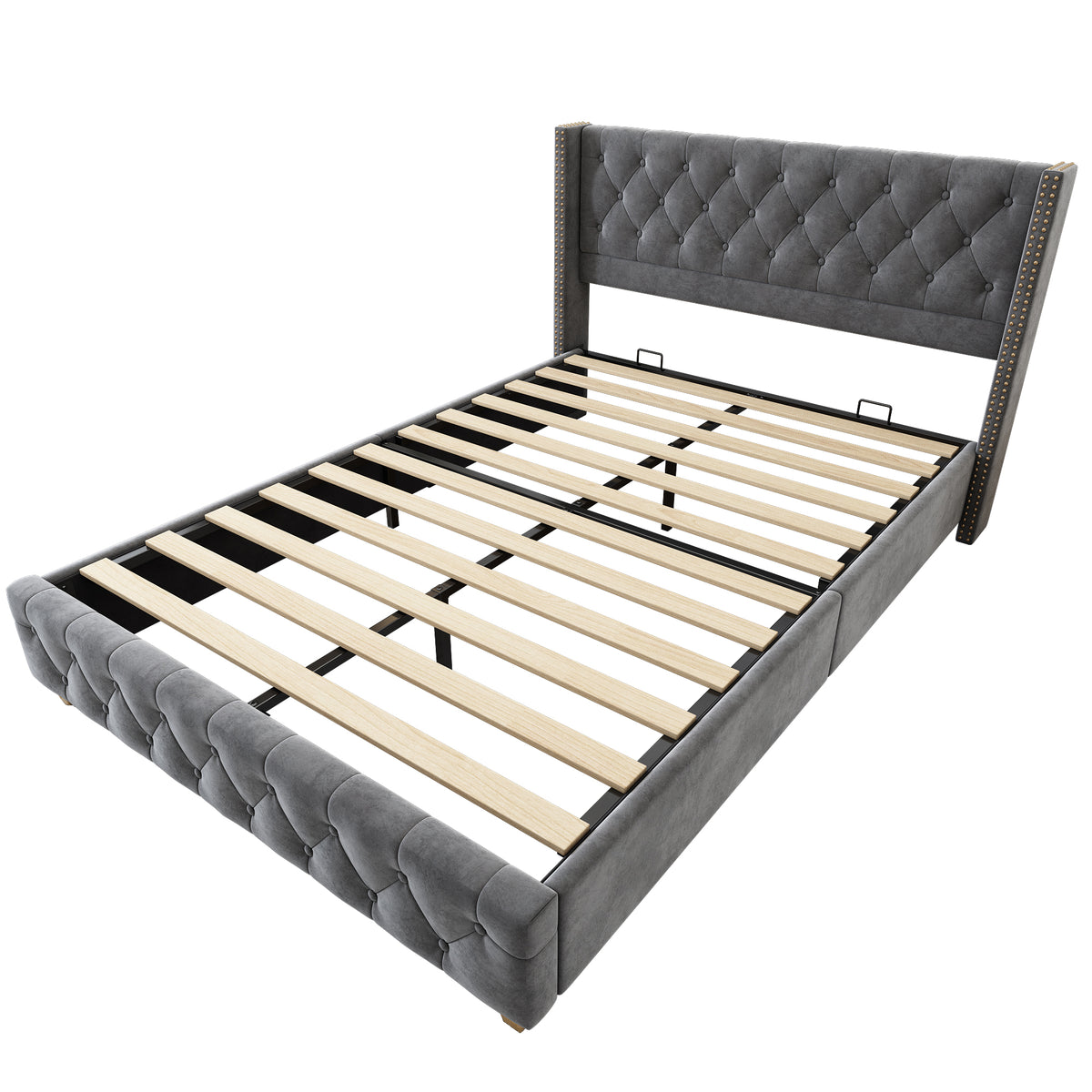Upholstered Bed 140x190cm with Slatted Frame, Grey Velvet