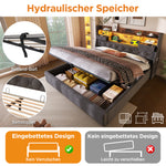 Upholstered Bed 140x190cm with Storage & LED, Grey Linen
