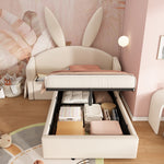 Youth Bed 90x200cm with Storage & Bedside Table, Beige Velvet