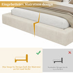 Upholstered Double Bed 160x200cm with Slatted Base, Beige Chenille