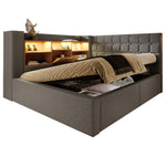 Upholstered Double Bed 180x200cm Hydraulic Storage, Grey Linen