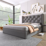 Hydraulic Double Upholstered Bed 160x200cm with Storage, Grey Cotton