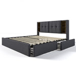 Upholstered Sofa Bed 140x200cm with Storage & LED, Dark Grey Velvet