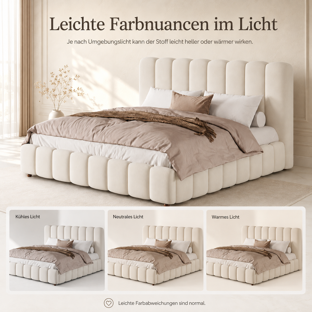 Upholstered Double Bed 180x200cm with Storage, Beige Velvet