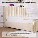 Upholstered Bed 140x200cm with 4 Drawers & USB, Beige Linen