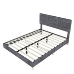Modern Double Bed with Plaid Headboard 160x200cm, Dark Gray Fabric