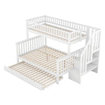 Bunk Bed 90x200/140x200cm with Stairs & Storage, Pine White
