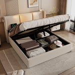 Upholstered Double Bed 180x200 with Storage & LED, Beige Linen