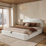 Upholstered Double Bed 160x200cm with Storage, Beige Bouclé