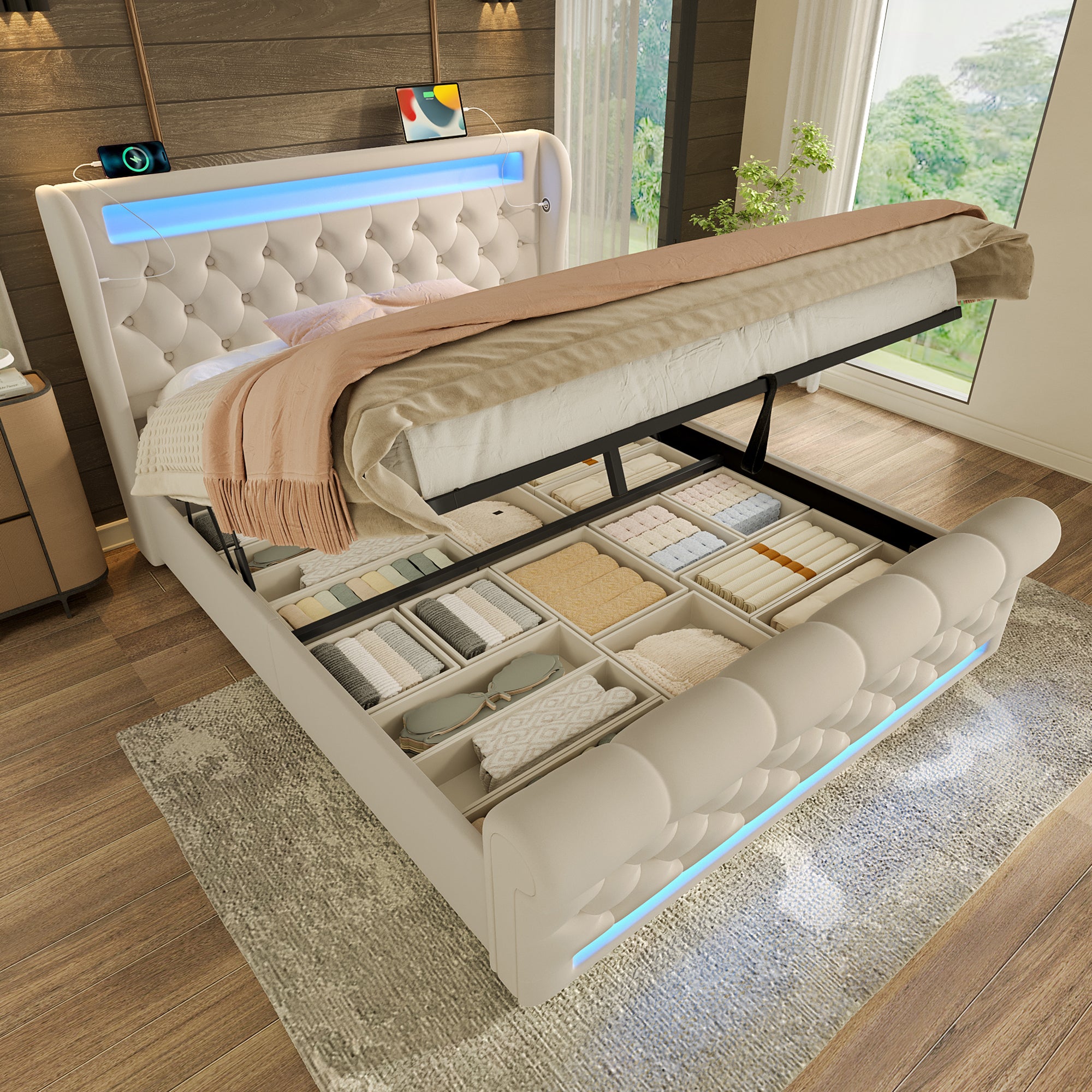 Upholstered Daybed 90x200 cm with Hydraulic Storage, Pink Velvet